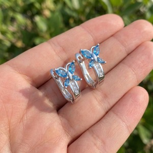 Pendientes de Aro de Oro Blanco de 14 Quilates con Topacio Azul Natural y Diamantes Cultivados en Laboratorio para Mujer, Regalo Moderno, Joyería Fina, OEM, ODM - Product Image 6