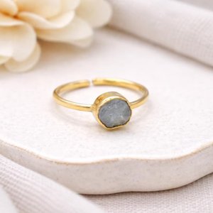 Raw Aquamarine Rough <b>Ring</b> <b>Adjustable</b> Gold Plated Crystal <b>Ring</b> Natural Gemstone Healing Jewelry for Women - Product Image 5