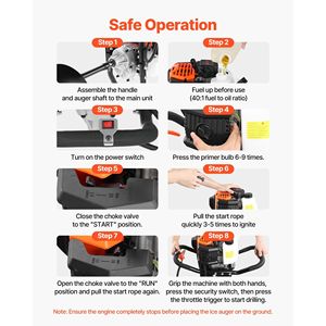 Trivella Portatile a Benzina 52CC a 2 Tempi per Pesca sul Ghiaccio, Punta in Acciaio da 8 Pollici, Resistente al Freddo, per Trivellazione del Terreno - Product Image 5