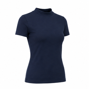 Camiseta de Manga Corta para Mujer, Cuello Redondo, Ajuste Moderno, Color Azul Medianoche, Tejido de Punto Acanalado Suave, Algodón Jersey, Personalizable, WMNTS-0005 - Product Image 3