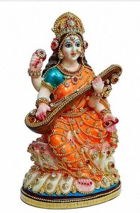 Saraswati Ji Orange Resin Radha Krishna <b>Figure</b> Handmade Traditional Religious Decoration for Diwali Home Office Tabletop Display - Product Image 6