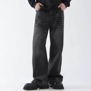 Jeans pour hommes coupe ample et décontractée, pantalon en denim à jambe large, style vintage délavé, streetwear décontracté, vente en gros directe d'usine OEM ODM - Product Image 4
