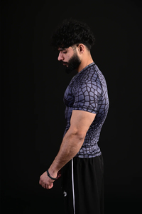 T-shirt de compression à manches courtes pour homme, imprimé géométrique, col rond, séchage rapide, en Spandex et Polyester, idéal pour toutes les saisons - Product Image 4