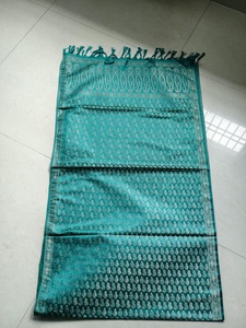 Peacock <b>Green</b> <b>Silk</b> Shawl for Women Traditional Long Scarf with Silver Paisley Woven Pattern and Tassels - Product Image 4