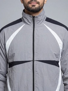 Men's Gray Color Blocking Tracksuit Full Zip Sporty Joggers With Side Pockets Breathable Polyester Winter Wear - Product Image 5