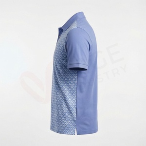 Polo à manches courtes pour homme, motif géométrique bleu, décontracté, en coton tricoté respirant, coupe classique - Product Image 3