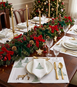 Juego de Manteles Individuales y Servilletas Bordados Personalizados al por Mayor con Diseño de Árbol de Navidad y Cabra, de Lino Blanco, Lavables a Máquina, para el Hogar, Fiestas y Eventos - Product Image 5