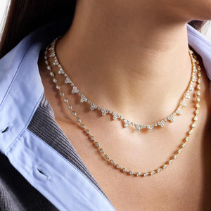 Elegante Collar Gargantilla de Diamantes Florales con Incrustaciones de Micro Pavé, Joyería de Lujo para Boda en Oro de 18K para Mujer - Product Image 1