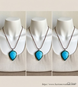 Collar de Macramé Hecho a Mano al por Mayor con Cordón Encerado Marrón y Colgante de Turquesa en Forma de Lágrima, Ajustable, Estilo Boho, con Piedra Preciosa - Product Image 3