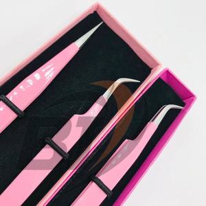Pince à épiler d'extension de cils en acier inoxydable rose personnalisée professionnelle forte adhérence Logo personnalisé pointe pointue durable personnalisée - Product Image 2