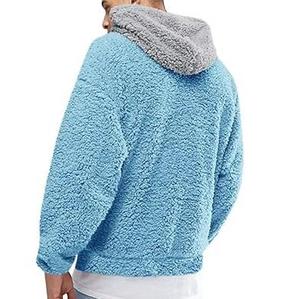เสื้อสเวตเชิ้ตผู้ชายสีฟ้าอ่อนทรงโอเวอร์ไซส์มีฮู้ด ผ้าฟลีซ สีพื้น สวมใส่สบายสำหรับฤดูหนาว มีกระเป๋า ทรงปกติ แบบถัก - Product Image 3