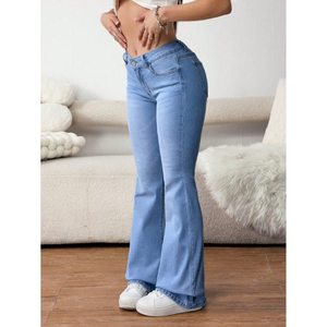 Jean en denim noir taille haute coupe bootcut ajusté pour femme grande taille, style rétro tendance streetwear, respirant et écologique, tailles 26-40 - Product Image 6