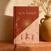 Journal personnalisé LABON Sun Dance, couverture rigide diagonale en terre cuite pêche, feuille d'or, rayons de soleil, figures dansantes, ruban gravé