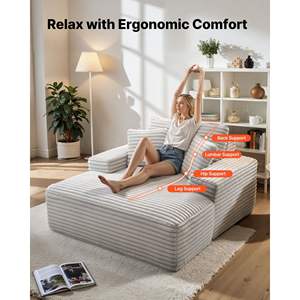 Modern Beige 54 Boneless Indoor Oversized <b>Chaise</b> <b>Lounge</b> Chair Deep Seat Reading Sleeper Sofa Couch for Living Room Bedroom - Product Image 2