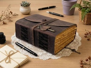 Diario de Cuero Marrón Rústico con Llave, Encuadernación Cosida, Borde Deshilachado Vintage, Cuaderno de Viaje Hecho a Mano, Diario de Escritura, Regalo - Product Image 2
