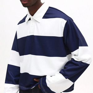 Camiseta de rugby para hombre al por mayor, camiseta de fútbol de algodón, polos personalizados de manga larga para hombre, camiseta de rugby con cuello de solapa y rayas de corte holgado - Product Image 2