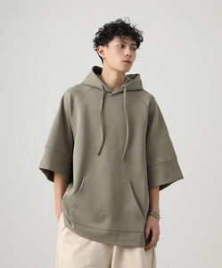 Sweat à capuche décontracté pour homme, 100 % coton épais, manches courtes, avec logo personnalisé, style streetwear, coupe oversize, pour la vente en gros - Product Image 3