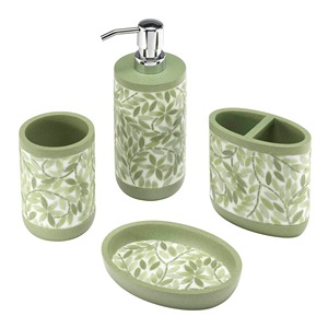 Elegante juego de organizadores de baño con diseño de hojas verdes, perfecto para uso en el tocador, higiene diaria, listo para invitados y como opción de regalo, procedente de la India. - Product Image 5