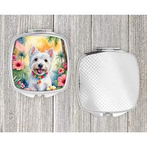 Espejo de maquillaje de viaje compacto Westie Luau para mujer, espejo decorativo de bolsillo de mano plegable para regalos - Product Image 4