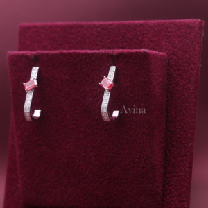 IGI Certified Lab Grown Diamond Pink Emerald Cut <b>Huggie</b> Hoop Earrings in Solid 925 Sterling <b>Silver</b> | Luxury Fine Jewelry - Product Image 2