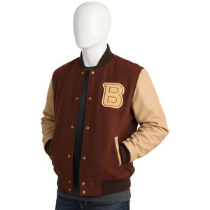 Veste bomber universitaire en laine pour adulte, col montant, coupe-vent, avec logo brodé, collection automne-hiver, en promotion - Product Image 1