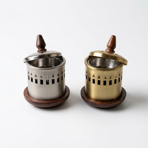 Elegante Juego de Quemadores de Incienso de Metal Dorado y Plateado, Difusor de Fragancia de Metal Hueco con Base de Madera y Tapa Tallada, Decoración para el Hogar y Aromaterapia - Product Image 2