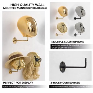 Silver Luxury Eco-Friendly for Washable Custom Gold Chrome Freestanding Pre-Assembled 1-Shelf Mannequin Head Display Rack - Product Image 3