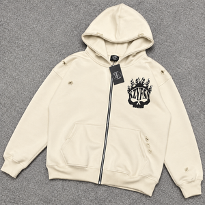 Custom <b>Pink</b> Distressed Zip Up <b>Hoodie</b> Heavyweight Oversized Streetwear Graphic Printed Full Zipper Sweatshirt Private Label OEM - Product Image 3