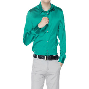 Chemise de mariage en satin de soie pour homme, chemise de cérémonie brillante blanche unie pour marié, idéale pour les fêtes - Product Image 1