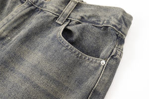 Jeans droits décontractés en denim délavé pour homme, taille élastique, coupe large, collection hiver-printemps, personnalisable (ODM) - Product Image 4