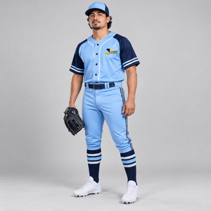 Ensemble d'uniformes de baseball personnalisés pour hommes, bleu clair marine, polyester respirant, séchage rapide, vêtements de sport, taille adulte, uniforme de baseball - Product Image 1