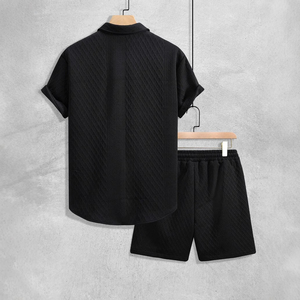 Ensemble chemise et short décontracté pour homme, 100 % coton, séchage rapide, manches courtes, boutonnée, assortie, été – Qualité supérieure pour protéger vos vêtements - Product Image 4