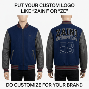 Unisex Crop <b>Top</b> Varsity Jacket 420 GSM <b>Woolen</b> Premium Charcoal Black Ribbed Trim Custom Chenille Embroidery Patch Stand - Product Image 1