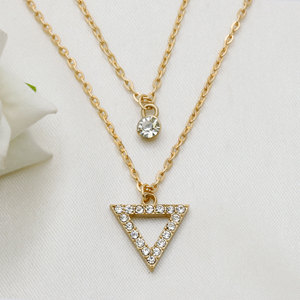 Collar de Plata de Ley 925 Chapado en Oro con Colgante Geométrico Triangular Redondo con Circonita Cúbica, Joyería al por Mayor - Product Image 3