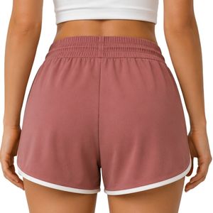 Rose Brown <b>Women</b> Athletic <b>Shorts</b> With White Piping <b>Elastic</b> <b>Waist</b> Drawstring Side Pocket Running Gym Workout Active Wear <b>Shorts</b> - Product Image 2