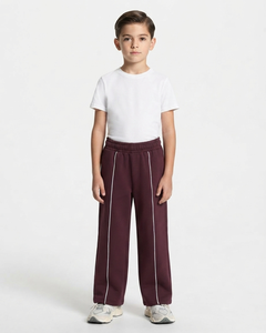 Ensemble de survêtement pour enfants garçons, coupe oversize, couleur marron contrastant, en molleton de coton, comprenant un sweat à capuche et un pantalon de survêtement à jambes larges, fabricant OEM et ODM - Product Image 5