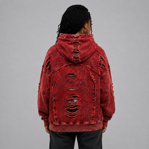 <b>Women</b> Oversized Distressed Hoodie <b>Red</b> Faded Washed Cotton Drop Shoulder Long Sleeve Casual Vintage Style Hooded <b>Sweatshirt</b> - Product Image 6