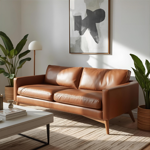 Sofá de Cuero Vacuno Contemporáneo de Primera Calidad, 2 Plazas, con Brazos Elegantes y Estructura de Madera Reforzada para Interiores de Sala de Estar - Product Image 2