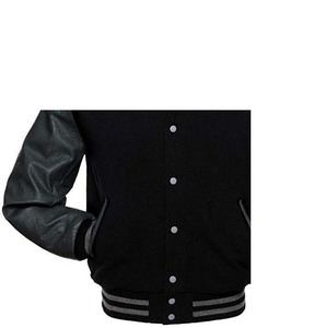 Veste universitaire noire pour homme, coupe classique, couleur unie, col rabattu, fermeture éclair, vêtement décontracté pour l'automne, en polyester tricoté - Product Image 6
