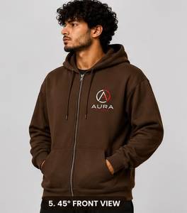 Sweat à capuche zippé en molleton de coton marron pour homme, vêtement décontracté pour l'hiver - Product Image 4