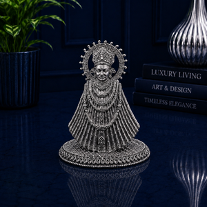 Jaipur Metals 999 Oxidised Silver Plated Khatu Shyam Idol | 100% Brass Handcrafted <b>Religious</b> <b>Statue</b> | Home Office Pooja Gift | - Product Image 1