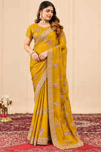 Vexotrend India Pakistan Premium <b>Velvet</b> Satin Traditional <b>Saree</b> for Women Embroidery Swarovski Jarkan Wrinkle-Free Quick-Dry All - Product Image 5