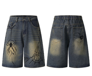 Shorts en jean pour hommes, coupe ample et large, style Y2K, streetwear urbain, délavage clair, broderie OEM, collection 2026, vente chaude - Product Image 6