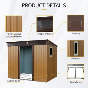 Abri de jardin en métal couleur café de 2,4 m x 1,8 m avec fenêtre et plaque transparente pour jardin et pelouse - Product Image 4