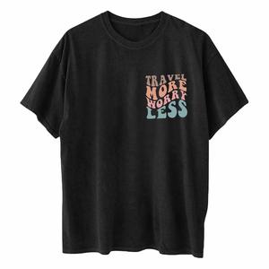 T-shirts imprimés amples et confortables pour femmes grandes tailles, col rond, manches courtes, tricotés 100 % coton, boutonnés, hauts d'été avec logo - Product Image 2