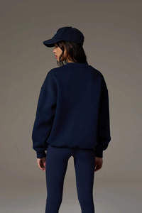 Conjunto de sudadera de cuello alto azul marino para mujer y leggings a juego, conjunto de dos piezas de ropa de estar de felpa gruesa de primera calidad. - Product Image 3
