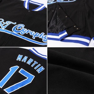 Custom Black Royal Blue <b>White</b> Varsity <b>Jacket</b> Unisex Full-Snap Letterman Bomber <b>Jacket</b> Wholesale Team Wear College <b>Jacket</b> - Product Image 5