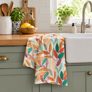 Paño de Cocina de Algodón 100% con Estampado Blanco, Diseño de Hojas Botánicas Verdes y Negras, Antideslizante y Sostenible para Hogar, Hotel y Restaurante - Product Image 5