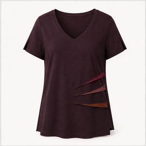 Camiseta de algodón jersey para mujer, diseño envolvente frontal, color amarillo marigold suave, con bloques de color, modelo WTS-0027 - Product Image 1