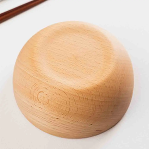 Grove Round Wooden Rice Bowl Solid Wood Polished Traditional Chinese Design Handmade Minimalist Design Dishes & <b>Plates</b> - Product Image 1